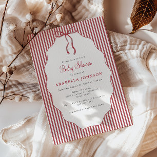 Söt randig röd rosett Baby Shower Inbjudningar