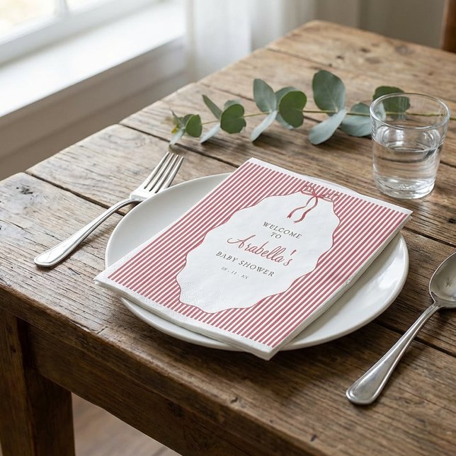 Söt randig röd rosett Baby Shower Pappersservett (Skapare uppladdad)