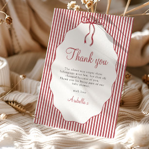 Söt randig röd rosett Baby Shower Tacksamhetskort Tack Kort