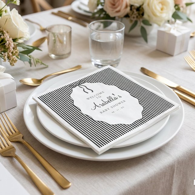 Söt randig svart rosett Baby Shower Pappersservett (Skapare uppladdad)