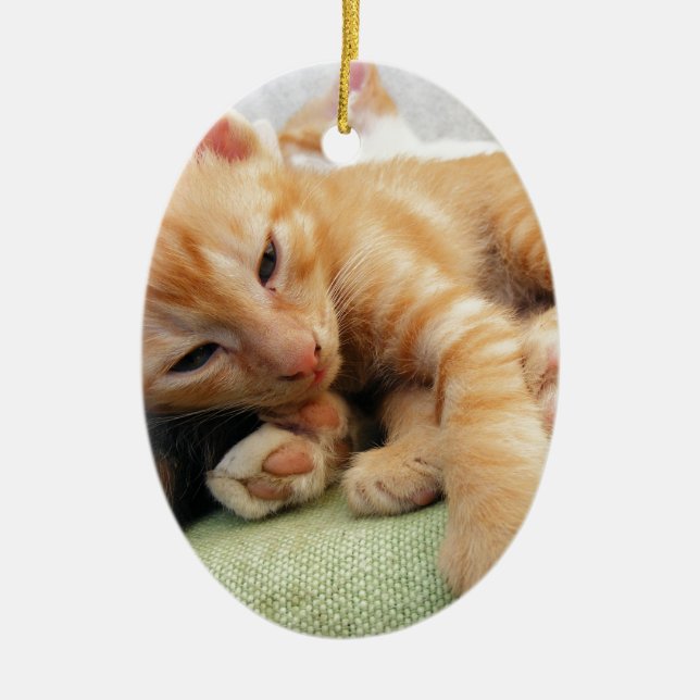 Söt randig tigerunge julgransprydnad keramik (Framsidan)