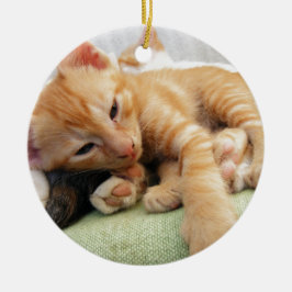 Söt randig tigerunge julgransprydnad keramik