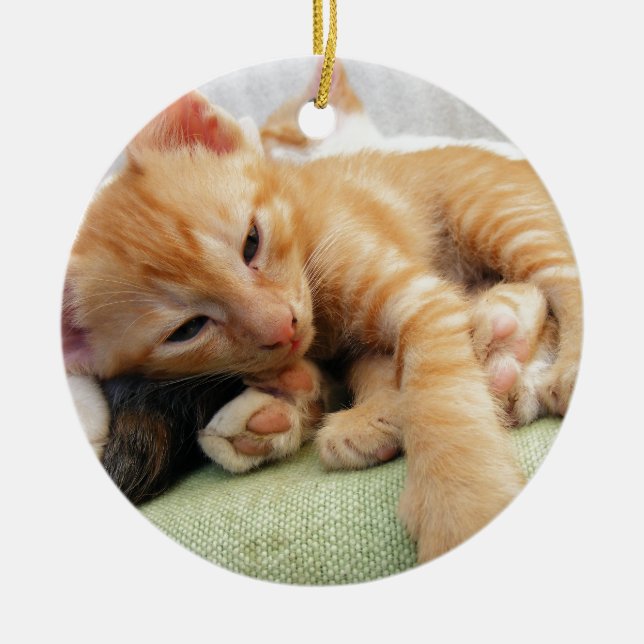 Söt randig tigerunge julgransprydnad keramik (Framsidan)
