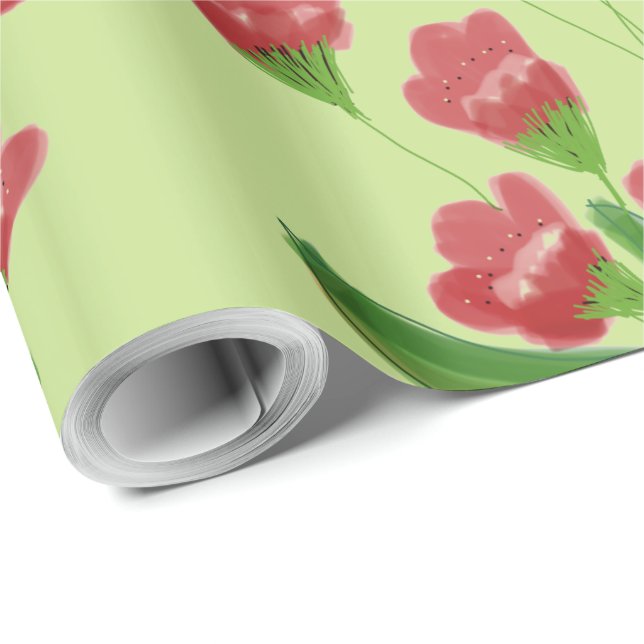 Söt Raspberry Flowered Gift Wrap Wrap Presentpapper (Rullad Hörn)