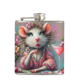 Söt Råtta Dam som har en Martini Contemplating Fickplunta