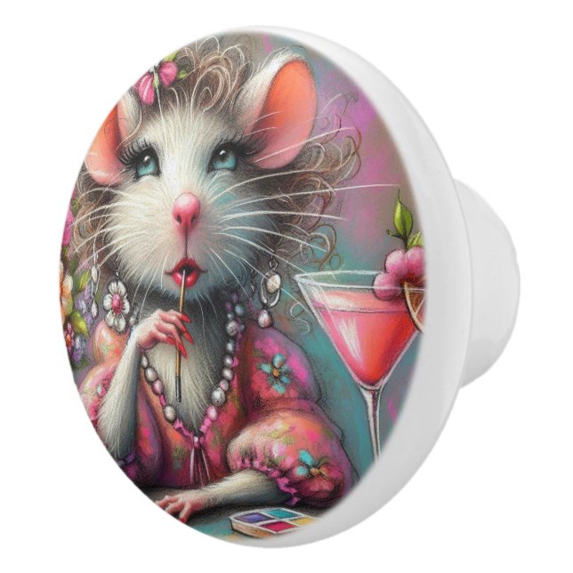 Söt Råtta Dam som har en Martini Contemplating Knopp (Höger)