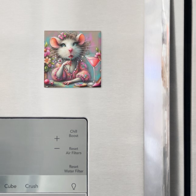 Söt Råtta Dam som har en Martini Contemplating Magnet (In Situ (Fridge))