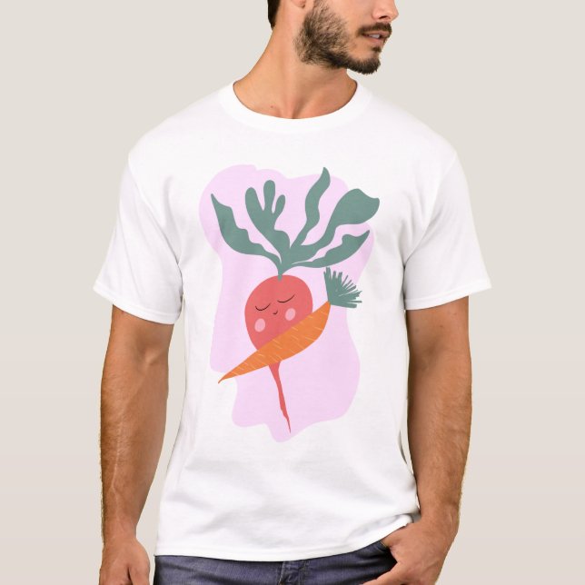 Söt Rättika och Morot Tecknad Bild  T Shirt (Framsida)