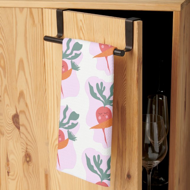 Söt Rättiks- och Morotserie-mönster Kökshandduk (Thirds Fold)