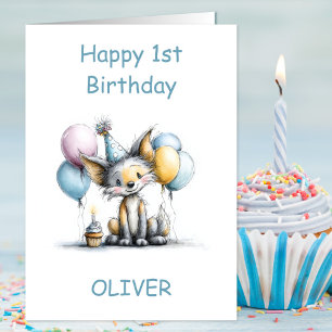 Söt Räv 1-års Födelsedag Kort