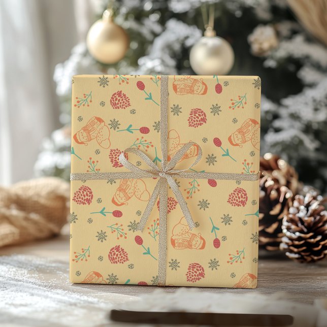 söt räv - Bär och snöflingor– Retro jul Presentpapper (Skapare uppladdad)
