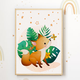 Söt räv barnkammarposter stjärnor barnkammaretryck poster