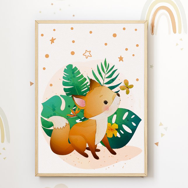 Söt räv barnkammarposter stjärnor barnkammaretryck poster (Skapare uppladdad)