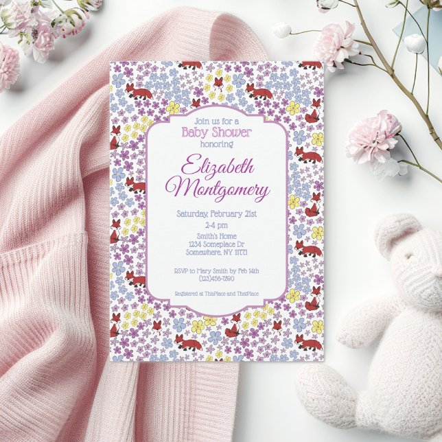 Söt Räv Färgrik Whimsical Vildblomma Bebis Shower Inbjudningar (Skapare uppladdad)