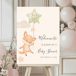 Söt räv flygande ballong Baby Shower Välkommen Poster