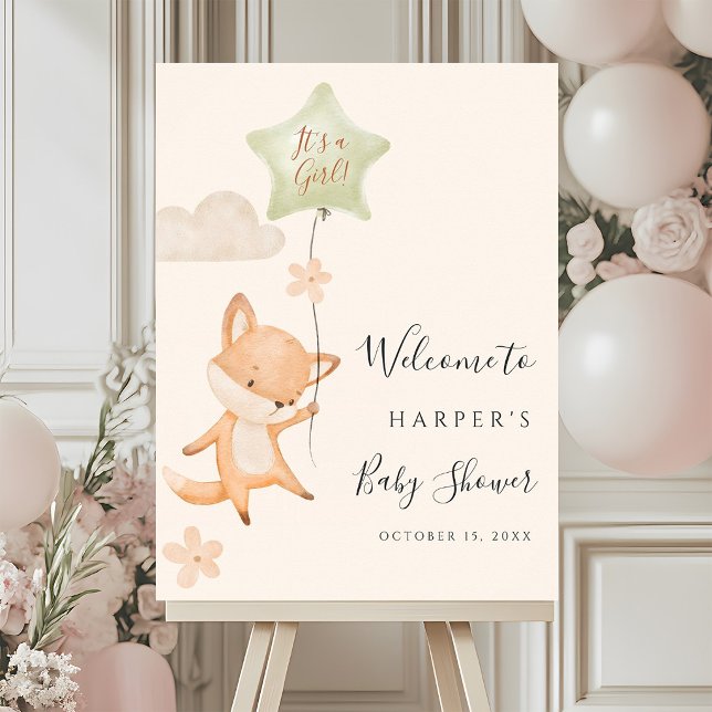 Söt räv flygande ballong Baby Shower Välkommen Poster (Skapare uppladdad)