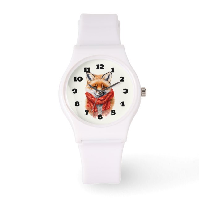 Söt räv i en röd halsduk Höstbild Armbandsur (Framsida)