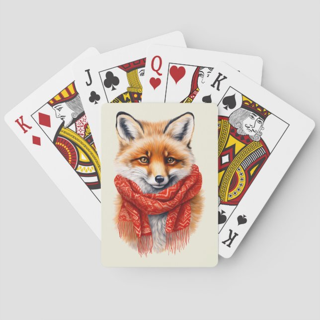 Söt räv i en röd halsduk Höstbild Casinokort (Baksidan)