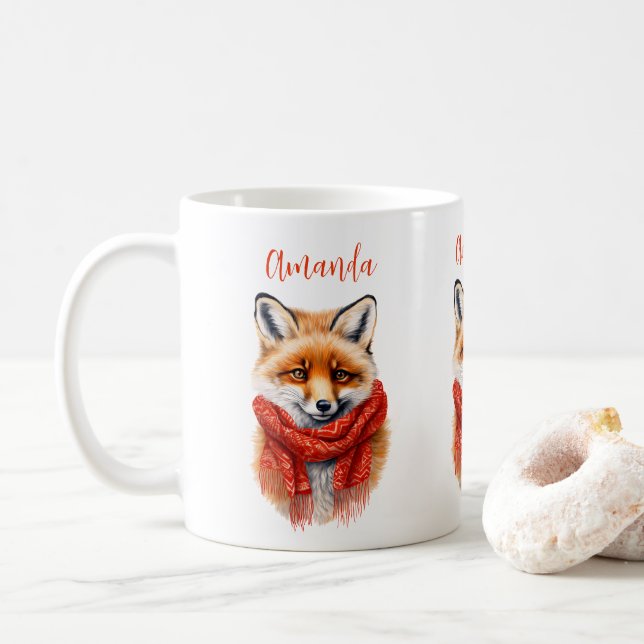 Söt räv i en röd halsduk Höstbild Kaffemugg (Med munk)
