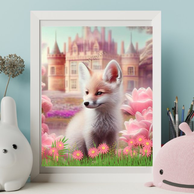 Söt räv i trädgårds saga slott Konst Barnkammare Poster (Skapare uppladdad)