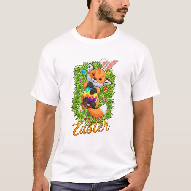 Söt räv kaninöron Glad påsk räv med påsk E T Shirt (Framsida)