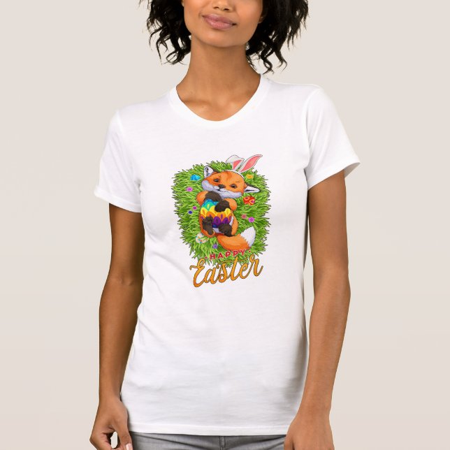 Söt räv kaninöron Glad påsk räv med påsk E T Shirt (Framsida)
