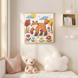 Söt räv krittegning barn poster