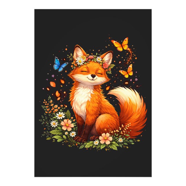 Söt räv med blommor fototryck (Framsidan)
