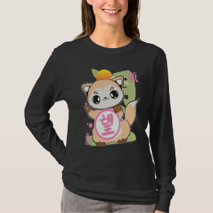 Söt räv med hopp kanji och japansk estetik t shirt
