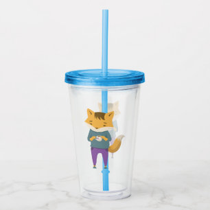 Söt räv med tekopp take away mugg