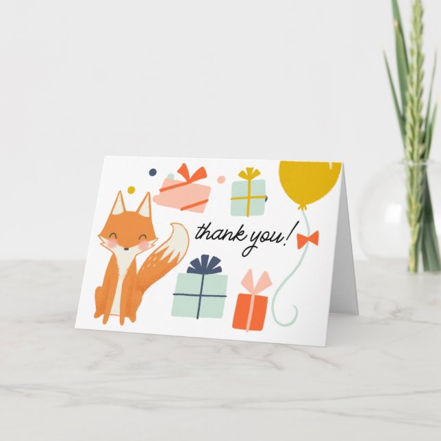 Söt räv modern barnkalas tackkort (Framsida)