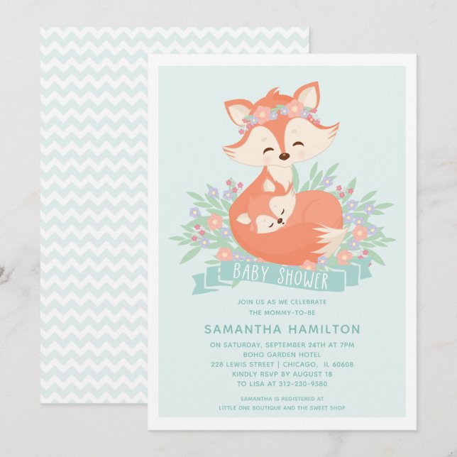 Söt Räv Skogs Pojke Baby Shower Inbjudan (Fram/baksida)