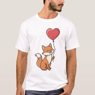Söt räv som håller en röd hjärtballong t shirt