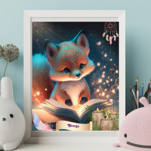 Söt räv som läser en bok personlig konst barnkamma poster