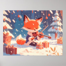 Söt räv spelar fiol poster