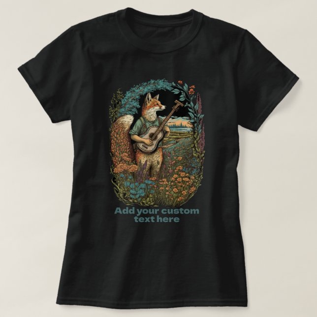 Söt räv spelar gitarr vildblomma, Räv-älskare T Shirt (Design framsida)