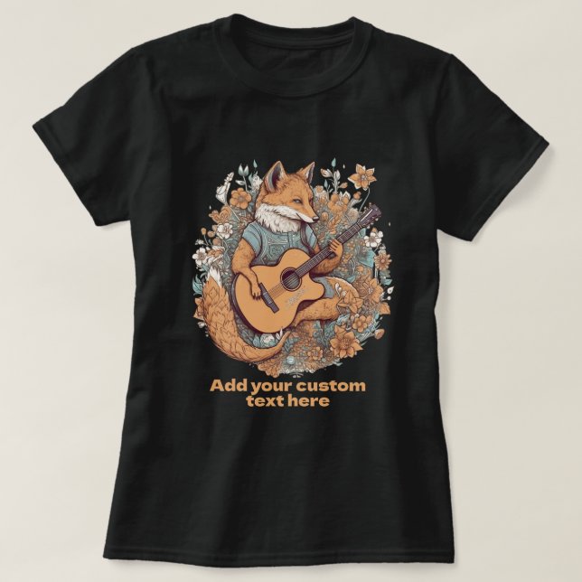 Söt räv spelar gitarr vildblomma, Räv-älskare T Shirt (Design framsida)