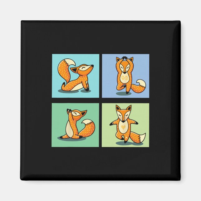 Söt Räv Yoga Djur Meditation Zen Stretch Pos  Magnet (Framsidan)