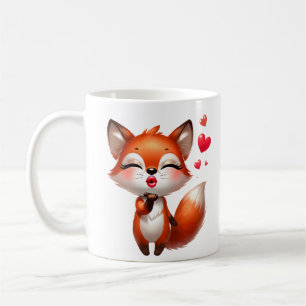Söt rävillustration med hjärtan kaffemugg