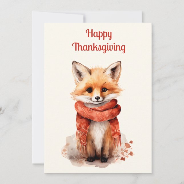 Söt Rävlilja i en Röd Halsduk Thanksgiving Julkort (Framsida)
