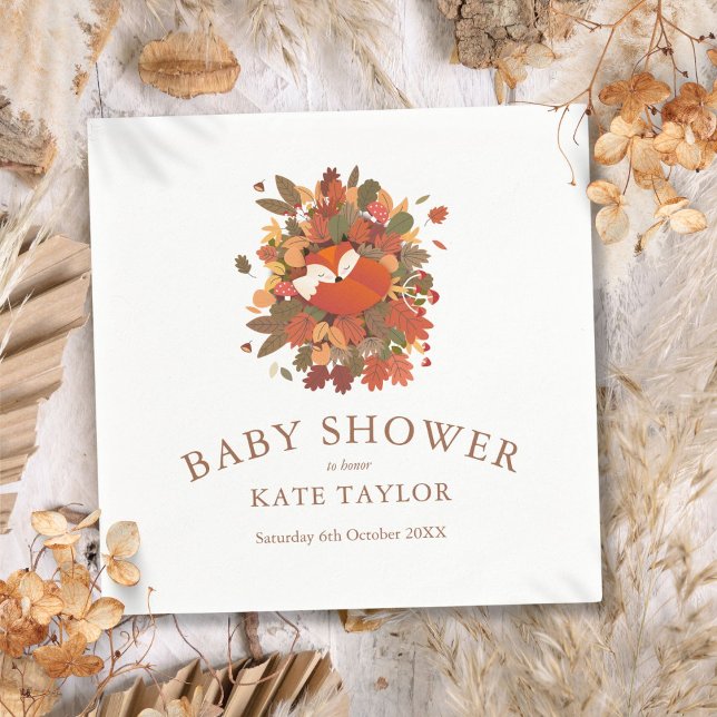Söt Rävlilja Skogsbarnvakt Pappersservett (Cute Fox Cub Woodland Baby Shower Napkins)