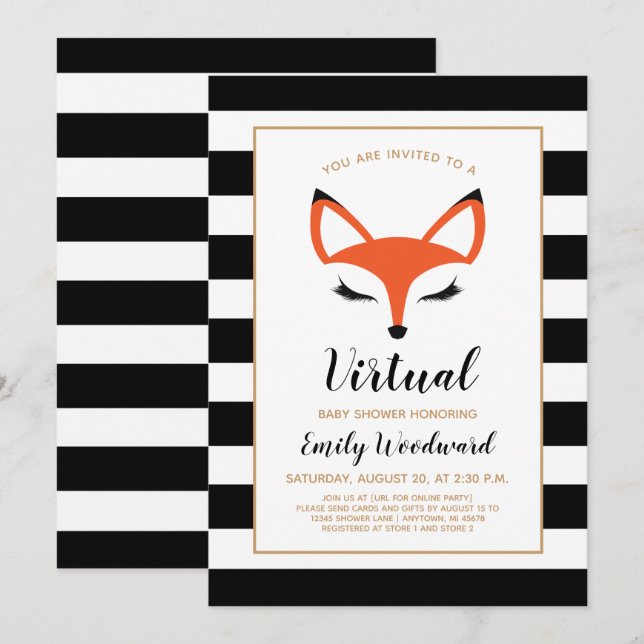 Söt rävmask Virtuell Baby Shower-inbjudan Inbjudningar (Fram/baksida)