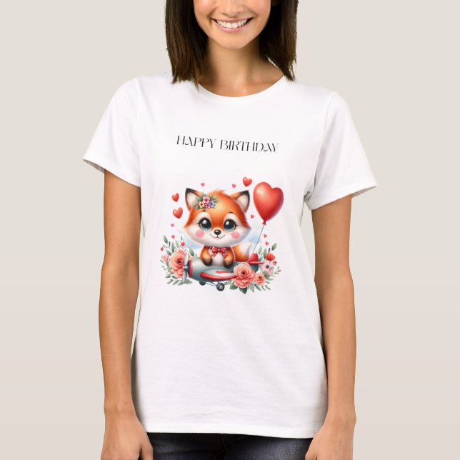 Söt rävpilot födelsedag t shirt (Framsida)