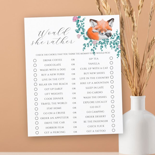Söt rävvau-babyshower - "Ville hon hellre"-spel (Skapare uppladdad)