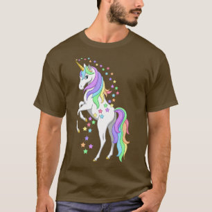 Söt Rearing Rainbow Unicorn & Colorful Stars T Shirt