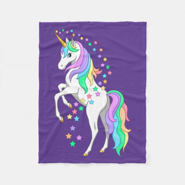 Söt Rearing Rainbow Unicorn Falling Stars Fleecefilt (Framsidan)