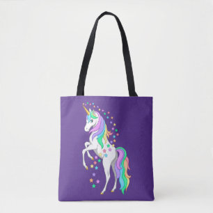Söt Rearing Rainbow Unicorn Falling Stars Tygkasse