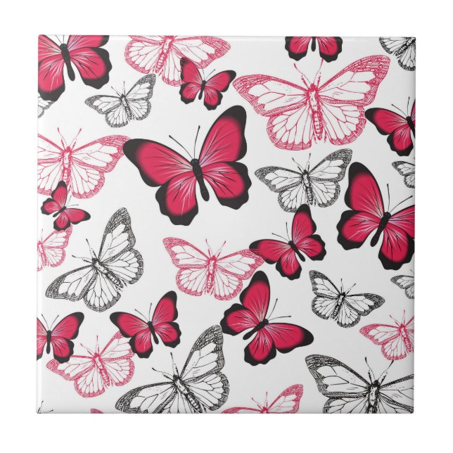 Söt Red and Black Butterfly Art Mönster Kakelplatta (Framsidan)