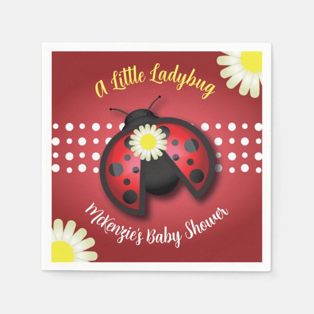 Söt Red and Black Ladybug Daisys Baby Shower Pappersservett (Framsidan)
