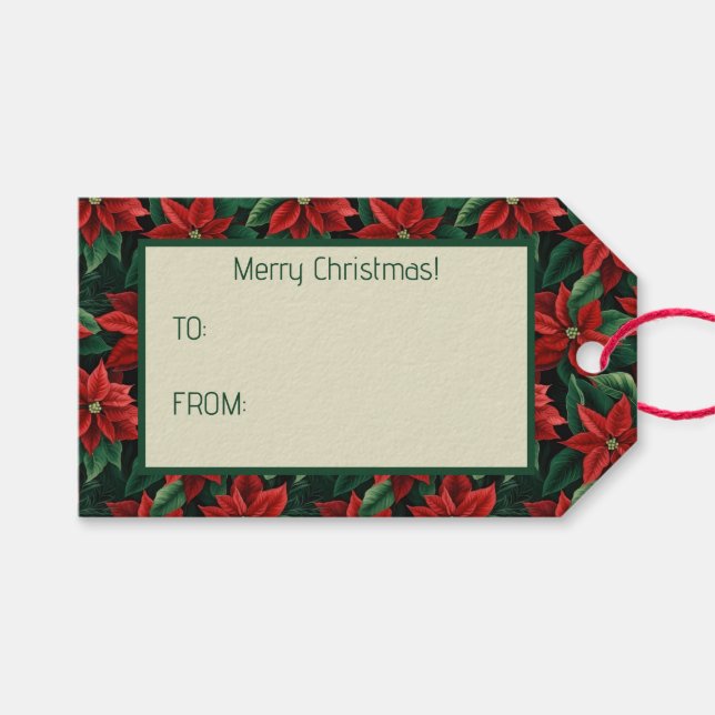 Söt Red and Grönt Poinsettias Digital Art Presentetikett (Framsidan (Horisontell))